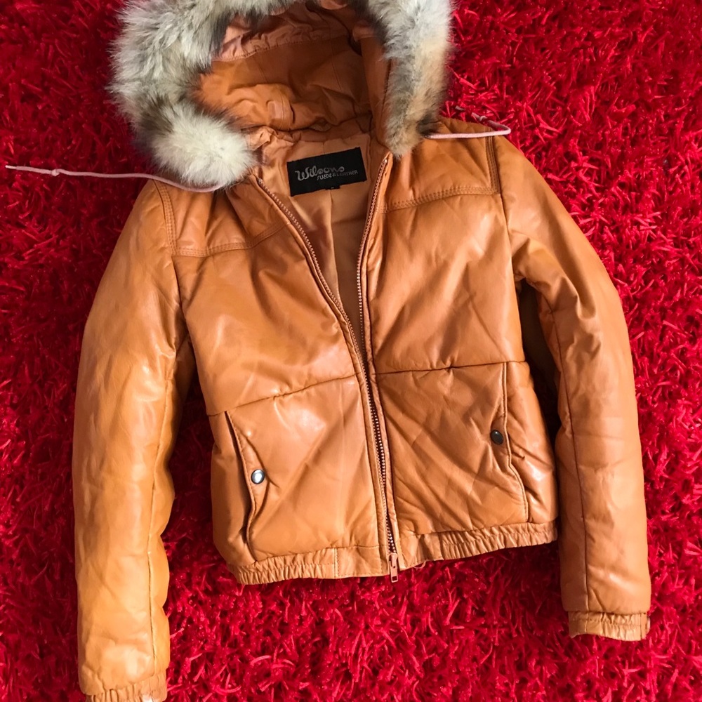 70s Leather Hooded Bomber Jacket Sz.6